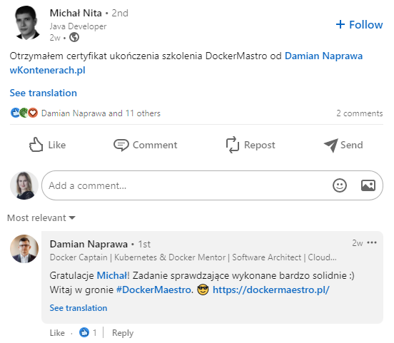 Opinia Michała Nity — Docker Maestro