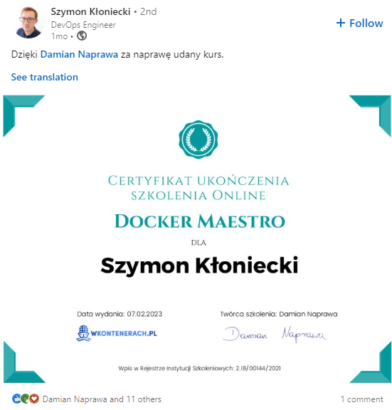 Opinia Szymona Kłonieckiego — Docker Maestro