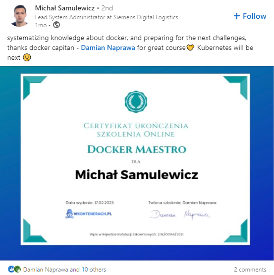 Opinia Michała Samulewicza — Docker Maestro