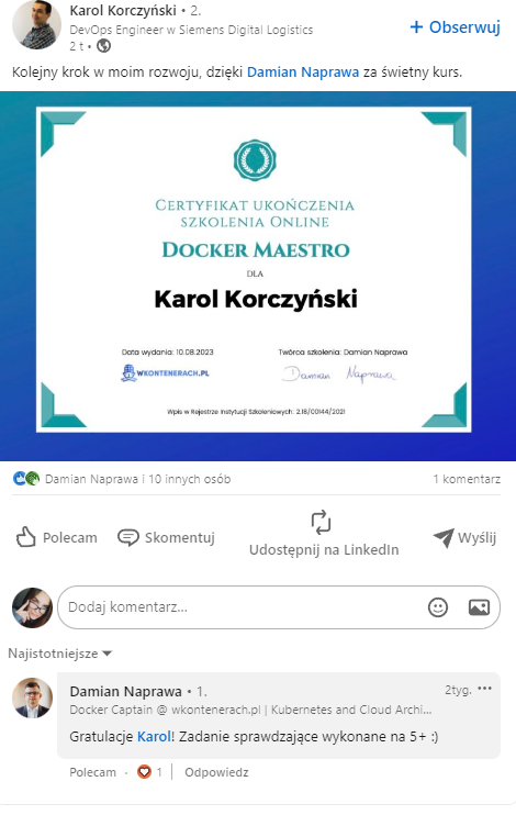 Opinia Karola Korczyńskiego — Docker Maestro
