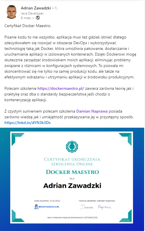 Opinia Adriana Zawadzkiego — Docker Maestro