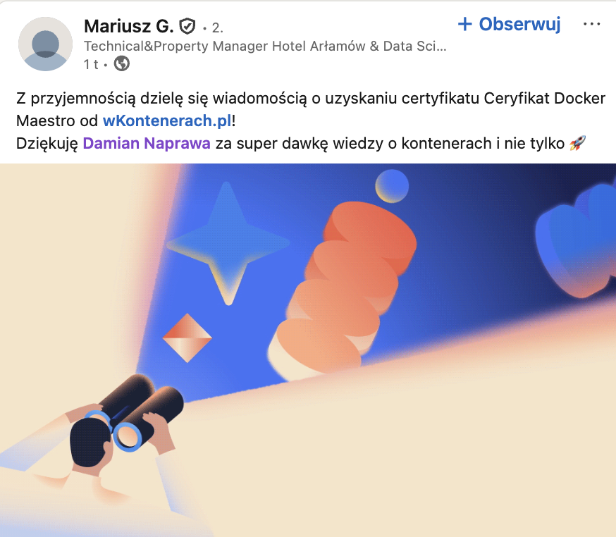 Opinia Mariusza G — Docker Maestro