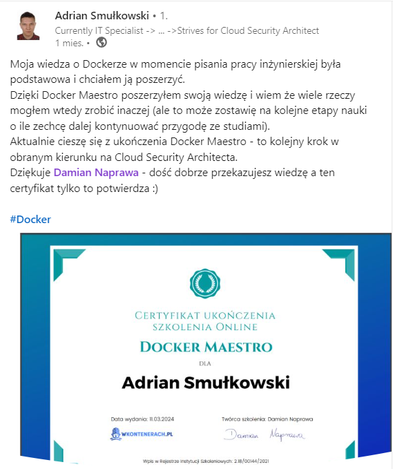 Opinia Adriana Smułkowskiego — Docker Maestro