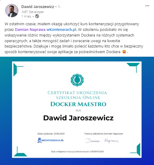 Opinia Dawida Jaroszewicza — Docker Maestro