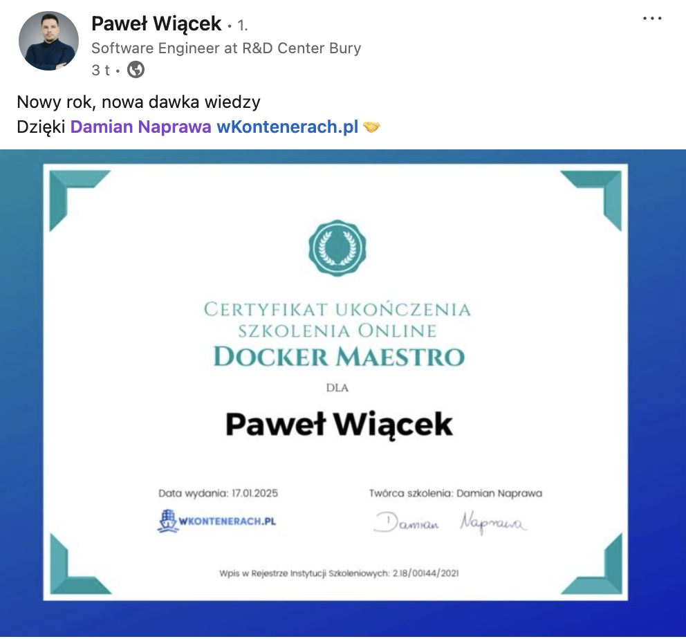 Opinia Pawła Wiącka — Docker Maestro