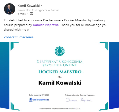 Opinia Kamila Kowalskiego — Docker Maestro