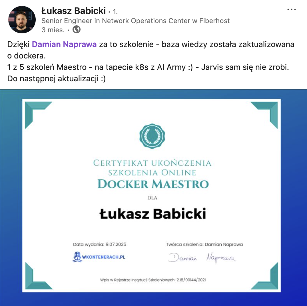 Opinia Łukasza Babickiego — Docker Maestro