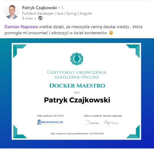 Opinia Patryka Czajkowskiego — Docker Maestro