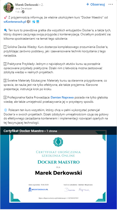 Opinia Marka Derkowskiego — Docker Maestro